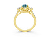 Yellow gold Three-Stone Pear Cut Blue Topaz Pavé Band with Four-Prong Setting_3