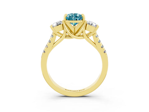 Yellow gold Three-Stone Pear Cut Blue Topaz Pavé Band with Four-Prong Setting_3