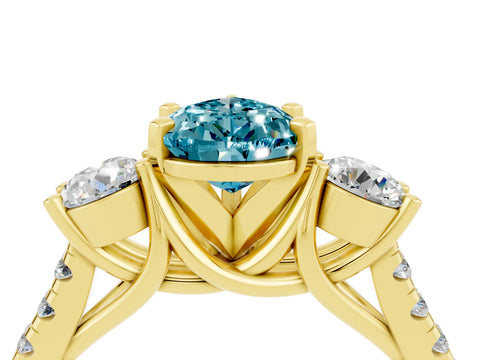 Yellow gold Three-Stone Pear Cut Blue Topaz Pavé Band with Four-Prong Setting_4