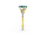 Yellow gold Three-Stone Pear Cut Blue Topaz Ring with Pavé Band and Prong Setting_14