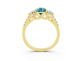 Yellow gold Three-Stone Pear Cut Blue Topaz Ring with Pavé Band and Prong Setting_15