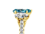 Yellow gold Three-Stone Pear Cut Blue Topaz Ring with Pavé Band and Prong Setting_17