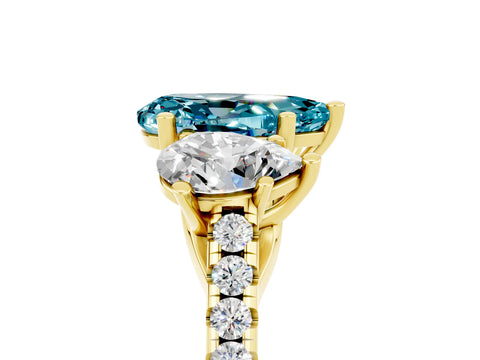 Yellow gold Three-Stone Pear Cut Blue Topaz Ring with Pavé Band and Prong Setting_17