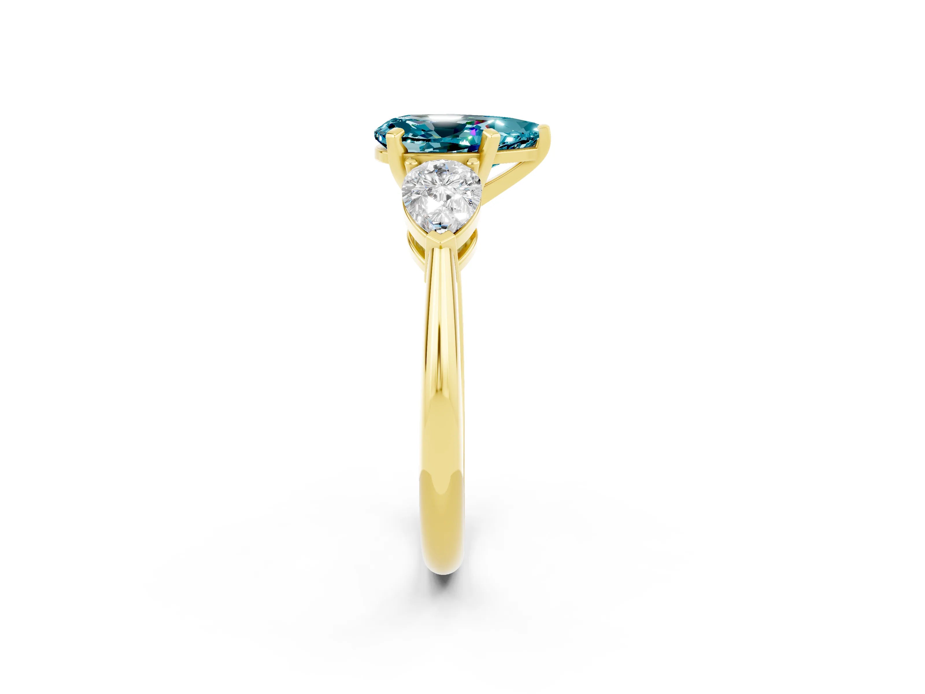 Yellow gold Three-Stone Pear Cut Blue Topaz Ring with Pear Side Stones and Four-Prong Setting_2