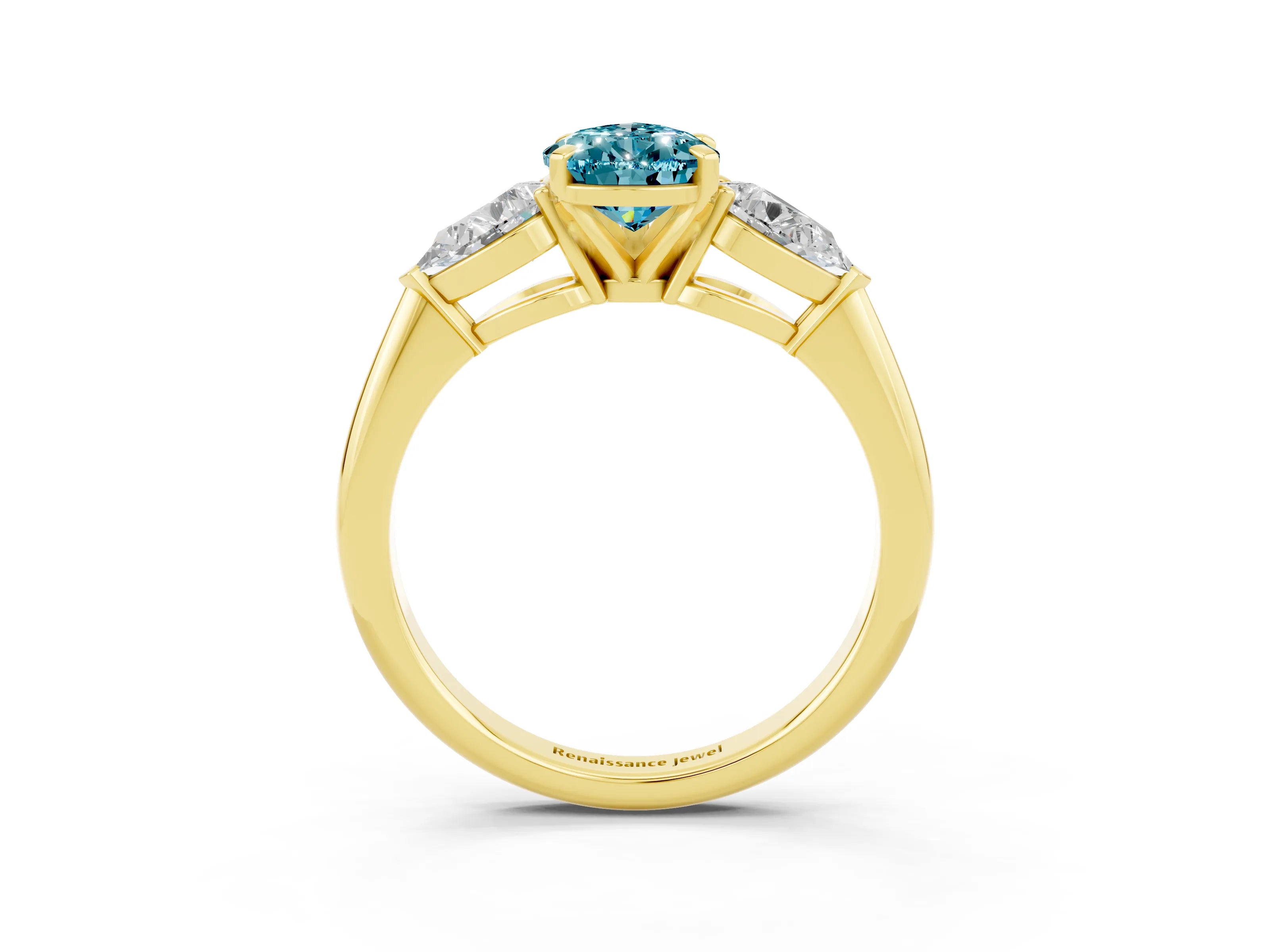 Yellow gold Three-Stone Pear Cut Blue Topaz Ring with Pear Side Stones and Four-Prong Setting_3