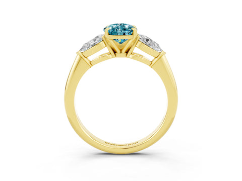 Yellow gold Three-Stone Pear Cut Blue Topaz Ring with Pear Side Stones and Four-Prong Setting_3