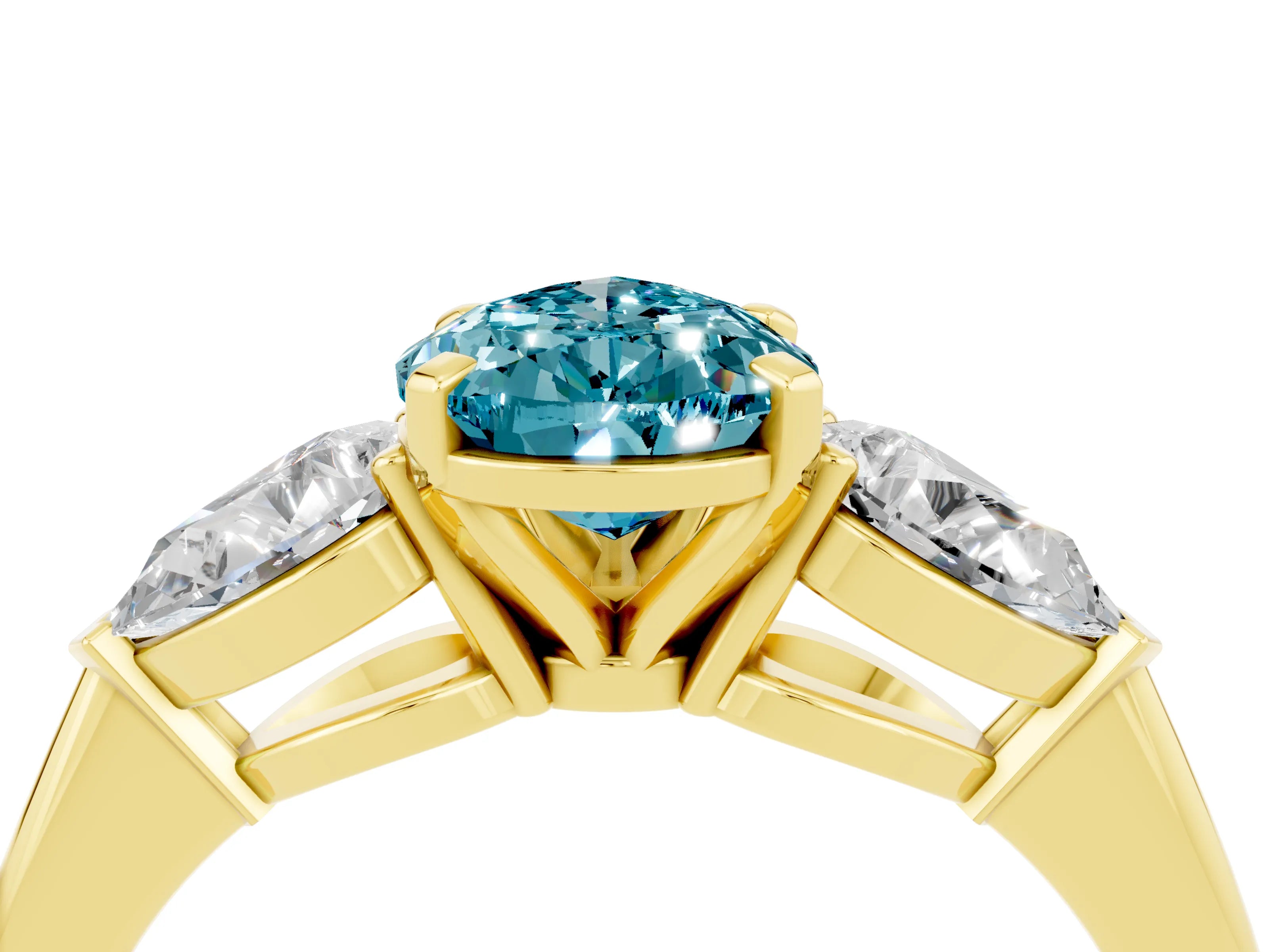 Yellow gold Three-Stone Pear Cut Blue Topaz Ring with Pear Side Stones and Four-Prong Setting_4
