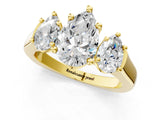 Yellow gold Three-Stone Pear Cut Brilliant Diamond Trellis Ring with Comfort Fit Band_8
