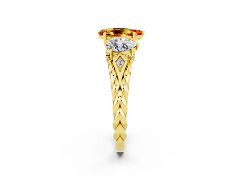 Yellow gold Three-Stone Pear Cut Citrine Braided Band Ring with Four-Prong Setting_14