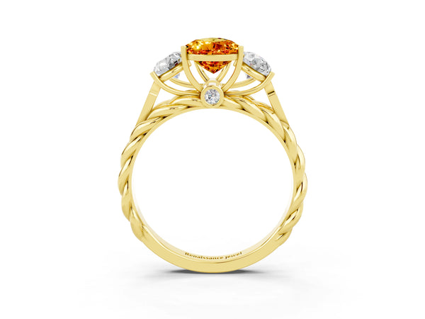 Yellow gold Three-Stone Pear Cut Citrine Braided Band Ring with Four-Prong Setting