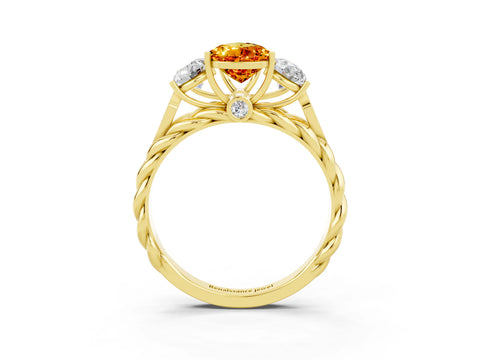Yellow gold Three-Stone Pear Cut Citrine Braided Band Ring with Four-Prong Setting_15