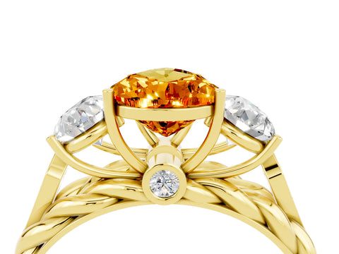 Yellow gold Three-Stone Pear Cut Citrine Braided Band Ring with Four-Prong Setting_16