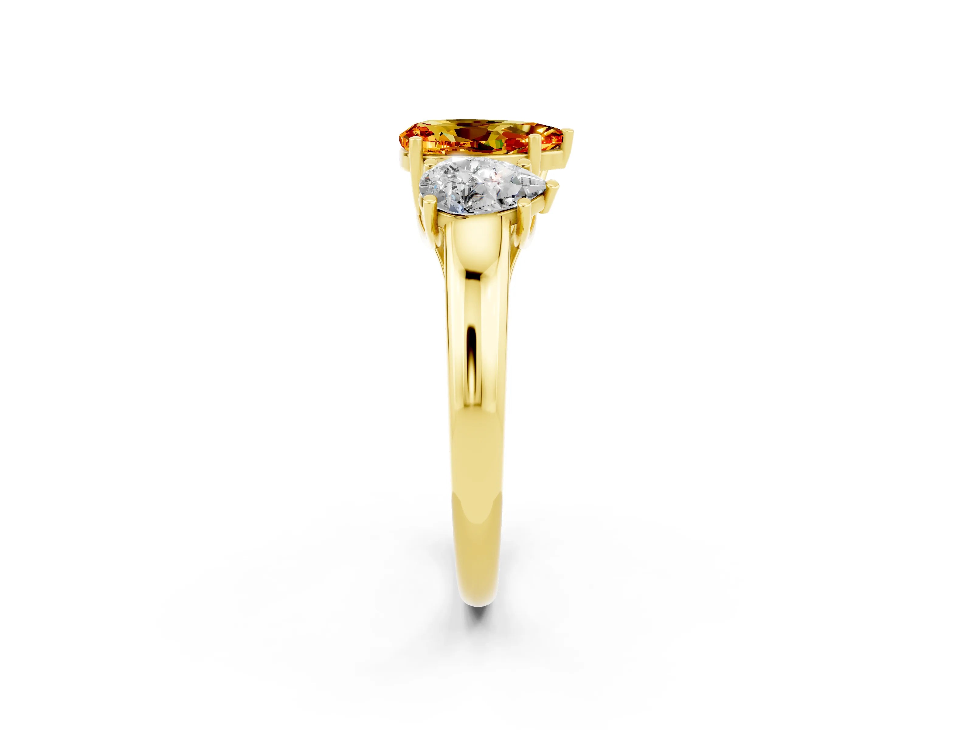 Yellow gold Three-Stone Pear Cut Citrine Engagement Ring with Prong Setting_2