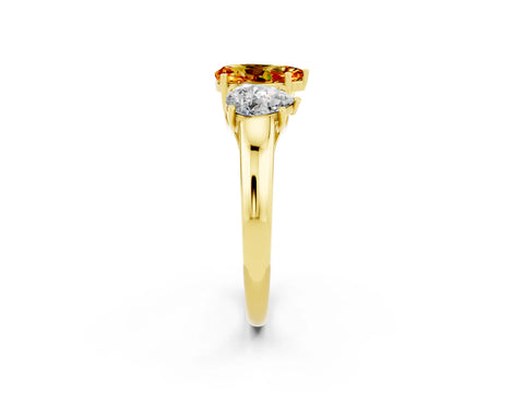 Yellow gold Three-Stone Pear Cut Citrine Engagement Ring with Prong Setting_2