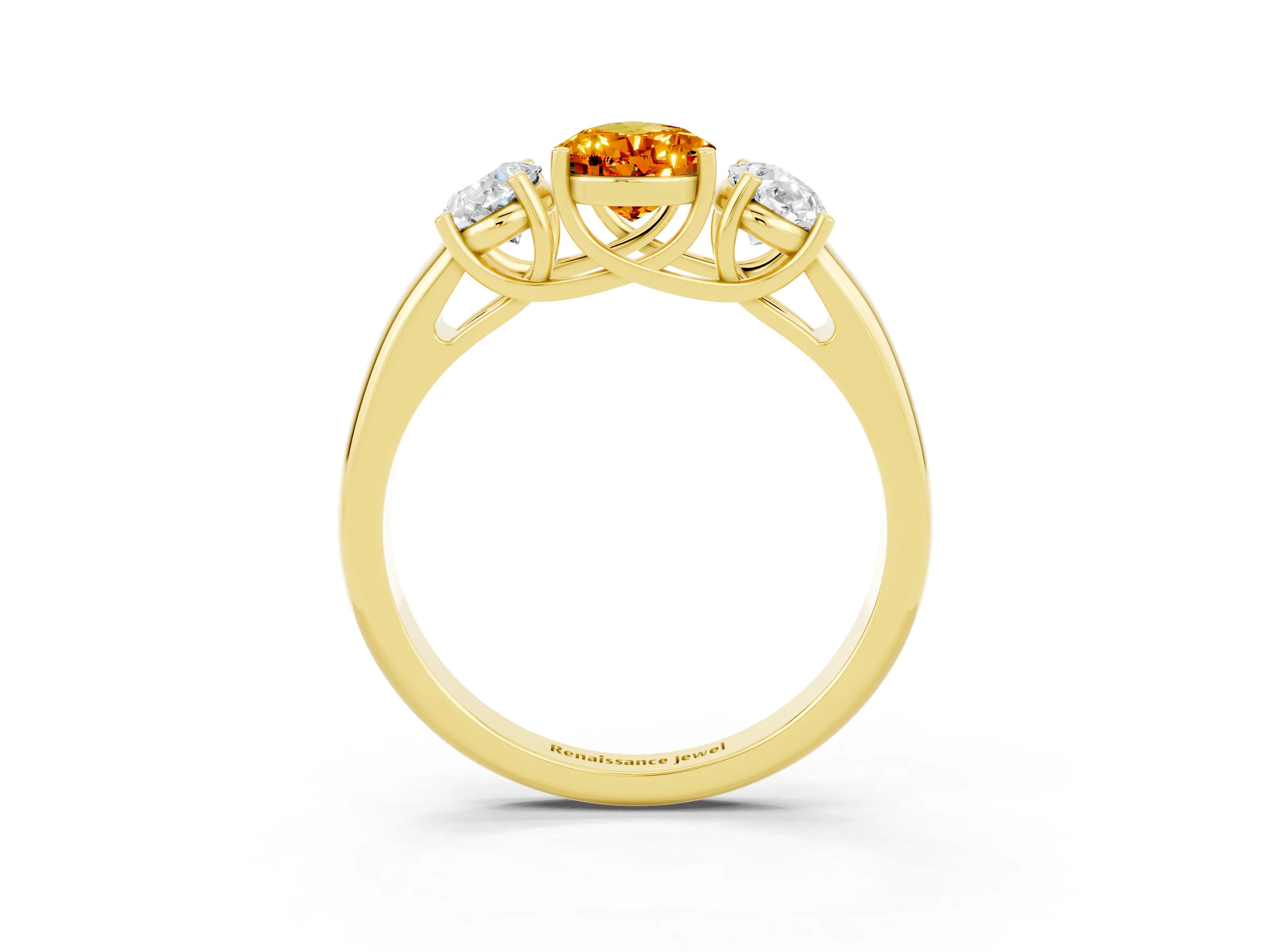 Yellow gold Three-Stone Pear Cut Citrine Engagement Ring with Prong Setting_3
