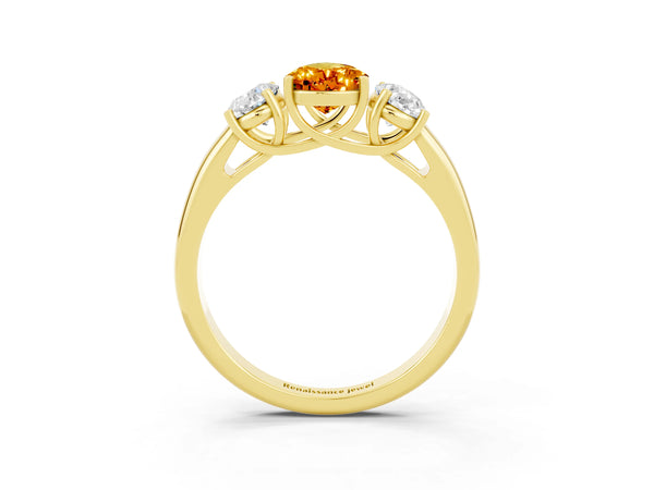 Yellow gold Three-Stone Pear Cut Citrine Engagement Ring with Prong Setting