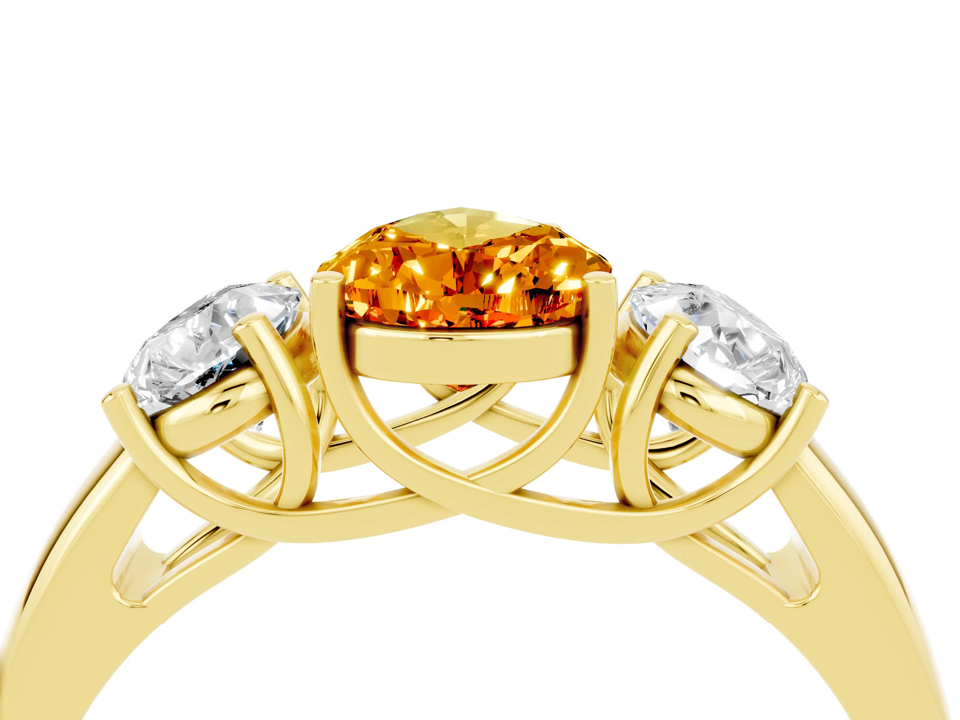 Yellow gold Three-Stone Pear Cut Citrine Engagement Ring with Prong Setting_4