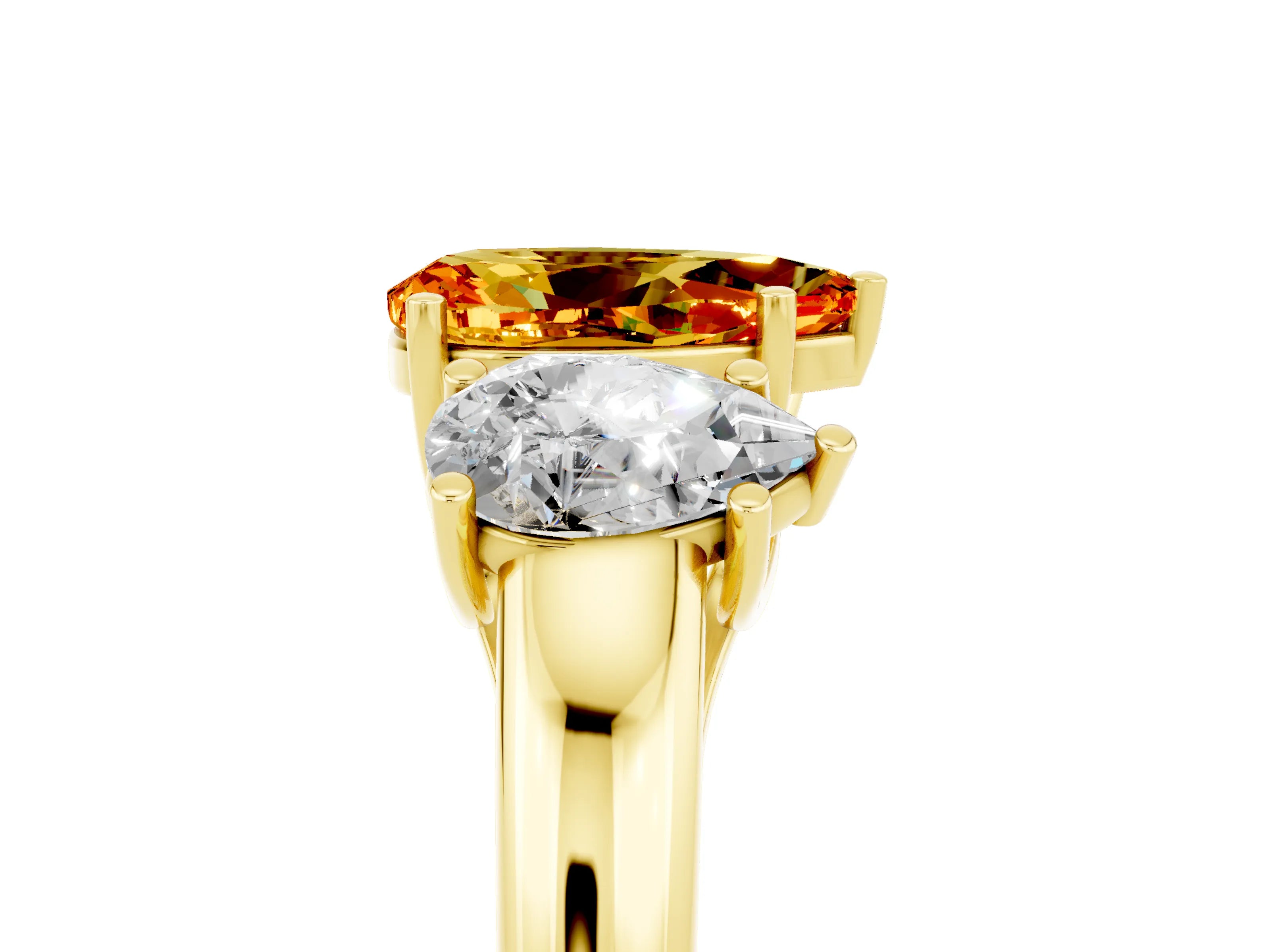Yellow gold Three-Stone Pear Cut Citrine Engagement Ring with Prong Setting_5