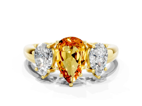 Yellow gold Three-Stone Pear Cut Citrine Engagement Ring with Prong Setting
