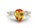 Yellow gold Three-Stone Pear Cut Citrine Pavé Band with Four-Prong Setting