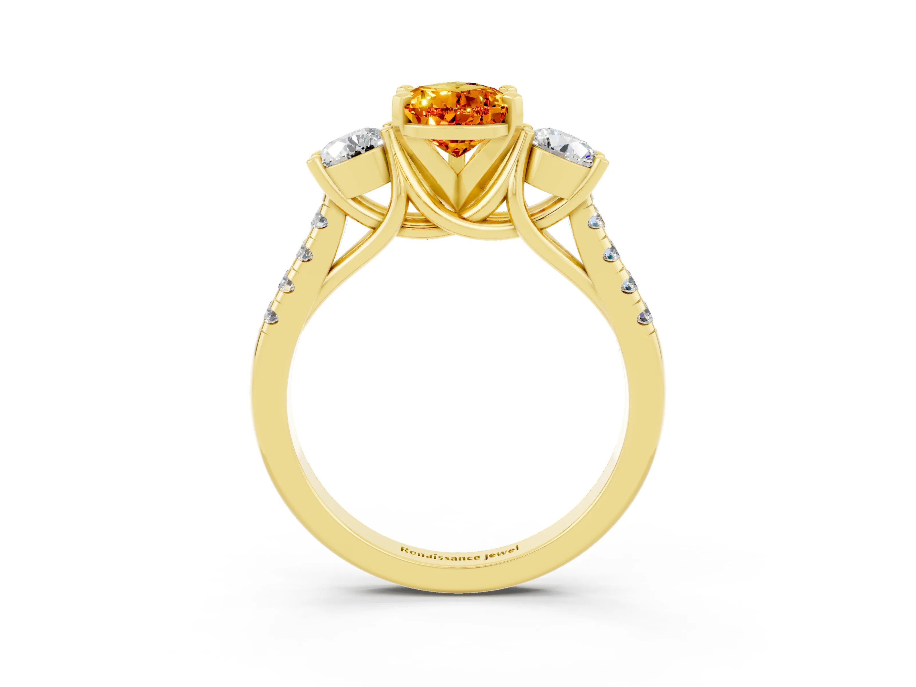 Yellow gold Three-Stone Pear Cut Citrine Pavé Band with Four-Prong Setting_3