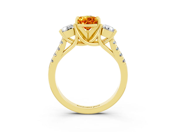 Yellow gold Three-Stone Pear Cut Citrine Pavé Band with Four-Prong Setting