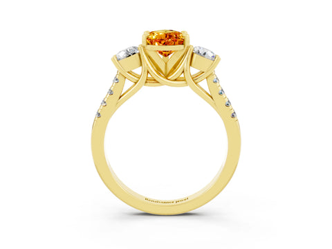 Yellow gold Three-Stone Pear Cut Citrine Pavé Band with Four-Prong Setting_3