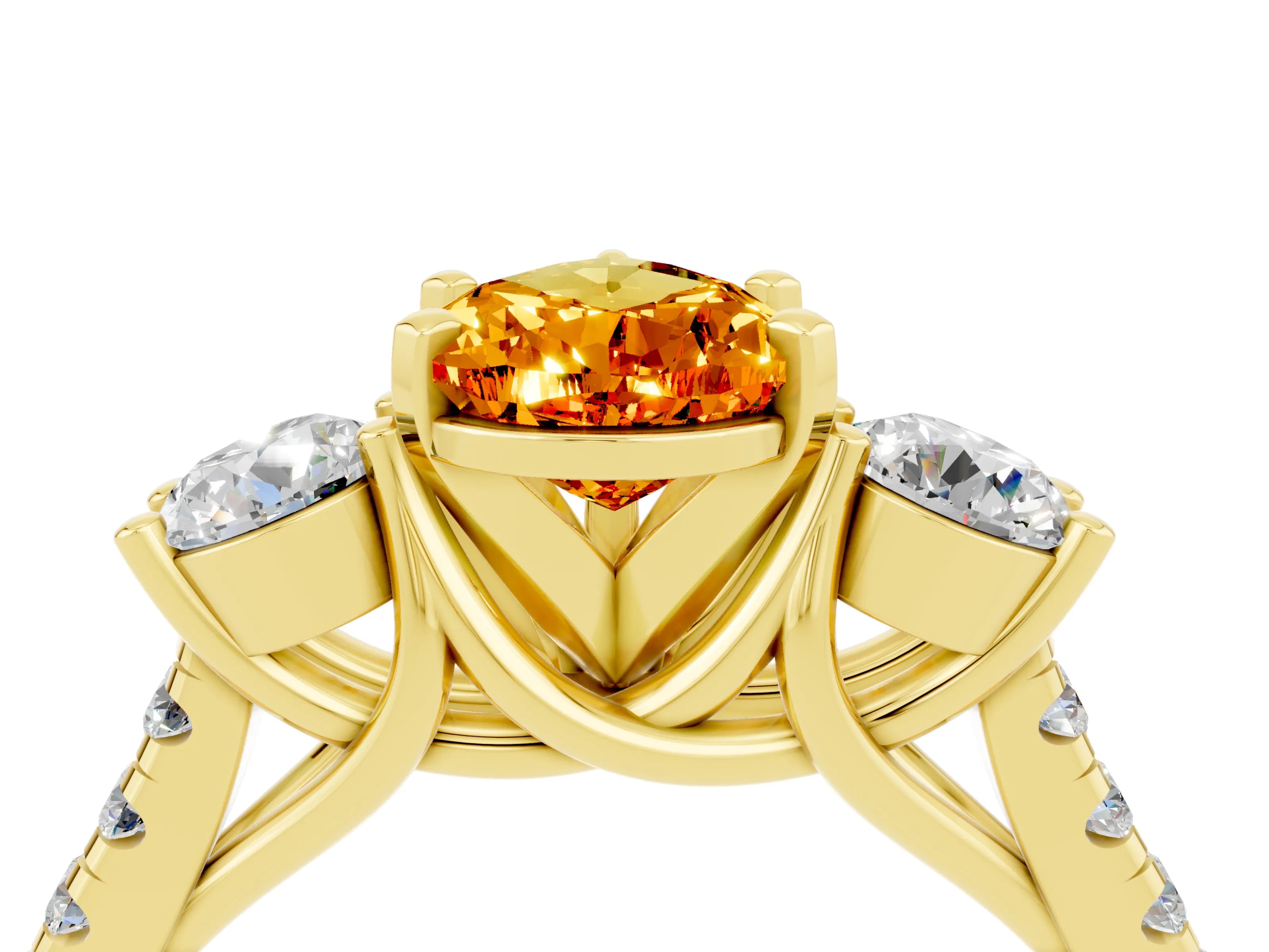 Yellow gold Three-Stone Pear Cut Citrine Pavé Band with Four-Prong Setting_4