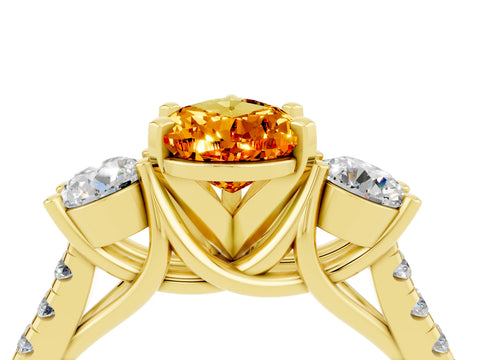 Yellow gold Three-Stone Pear Cut Citrine Pavé Band with Four-Prong Setting_4