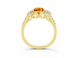 Yellow gold Three-Stone Pear Cut Citrine Ring with Pavé Band and Prong Setting_15