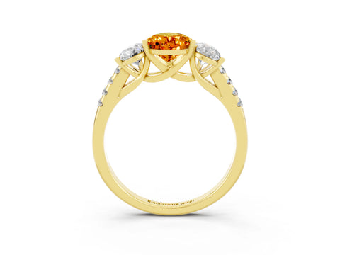 Yellow gold Three-Stone Pear Cut Citrine Ring with Pavé Band and Prong Setting_15