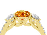 Yellow gold Three-Stone Pear Cut Citrine Ring with Pavé Band and Prong Setting_16