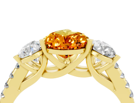 Yellow gold Three-Stone Pear Cut Citrine Ring with Pavé Band and Prong Setting_16