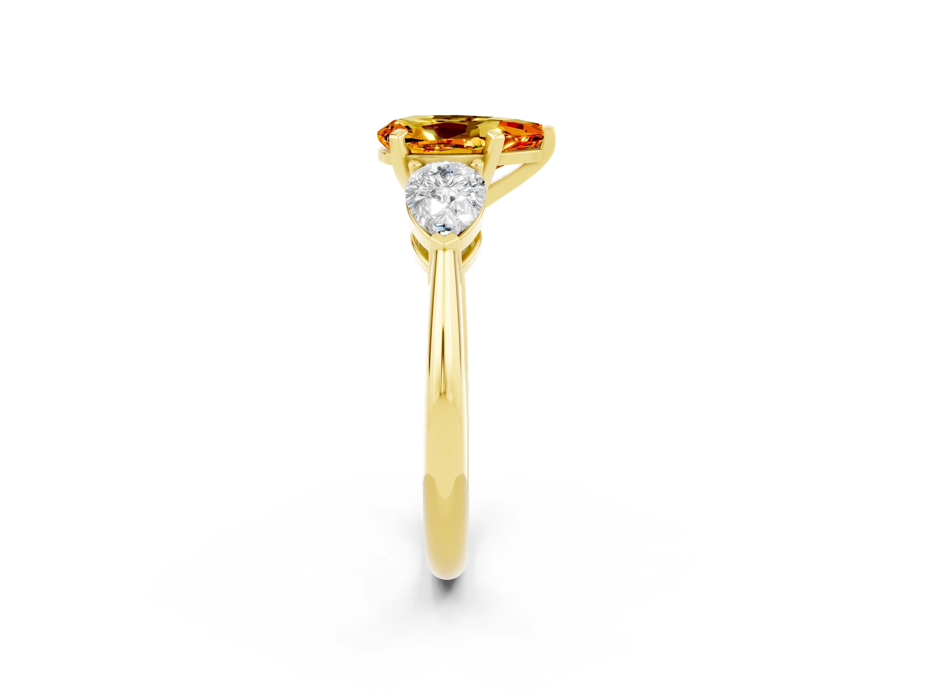 Yellow gold Three-Stone Pear Cut Citrine Ring with Pear Side Stones and Four-Prong Setting_2