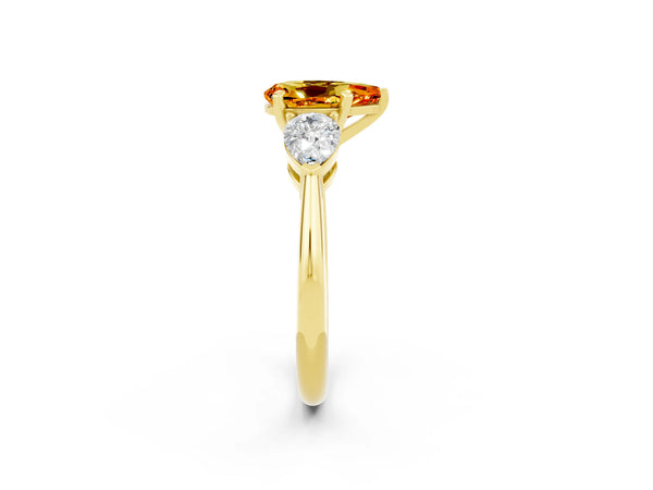 Yellow gold Three-Stone Pear Cut Citrine Ring with Pear Side Stones and Four-Prong Setting