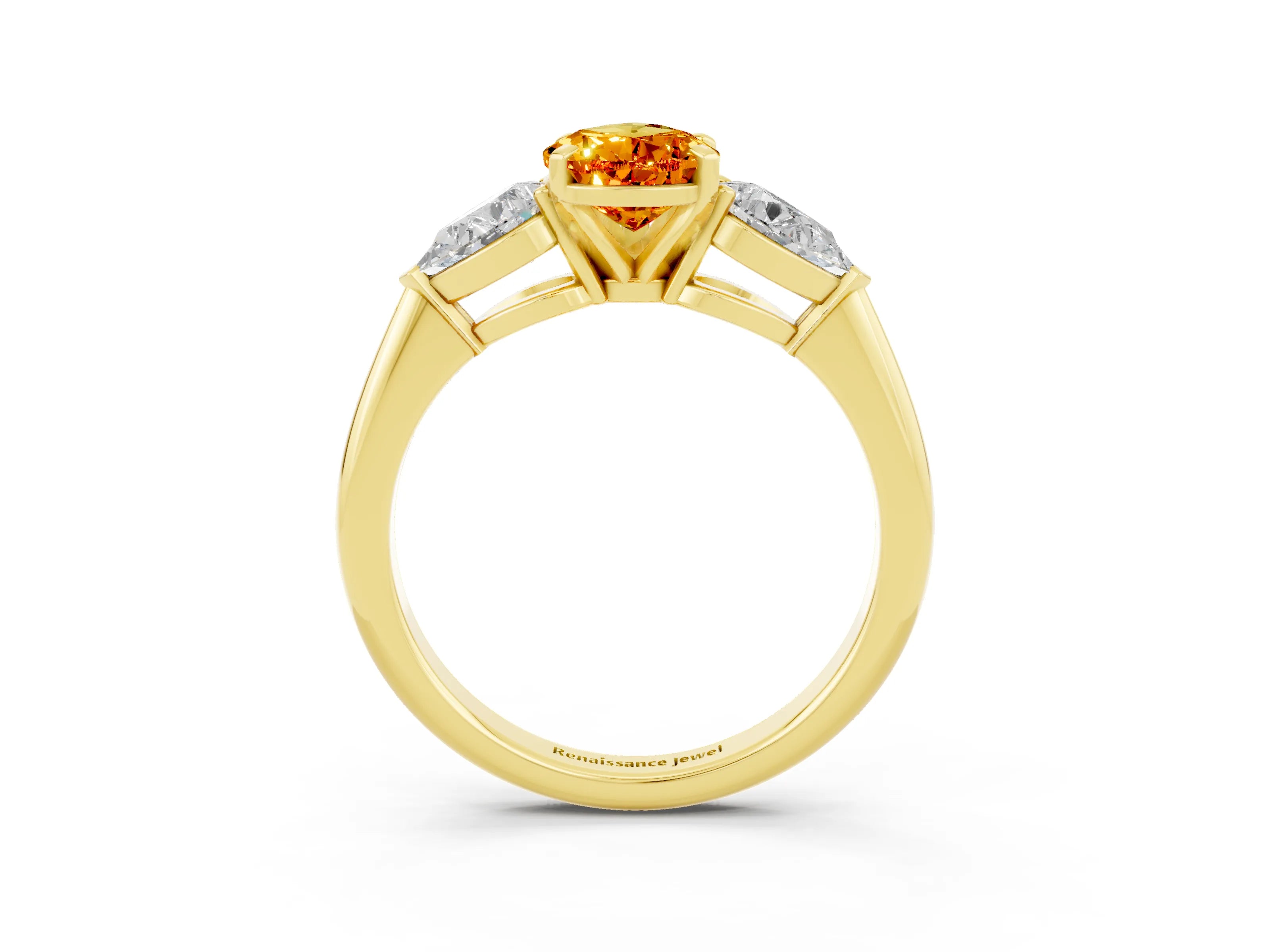 Yellow gold Three-Stone Pear Cut Citrine Ring with Pear Side Stones and Four-Prong Setting_3