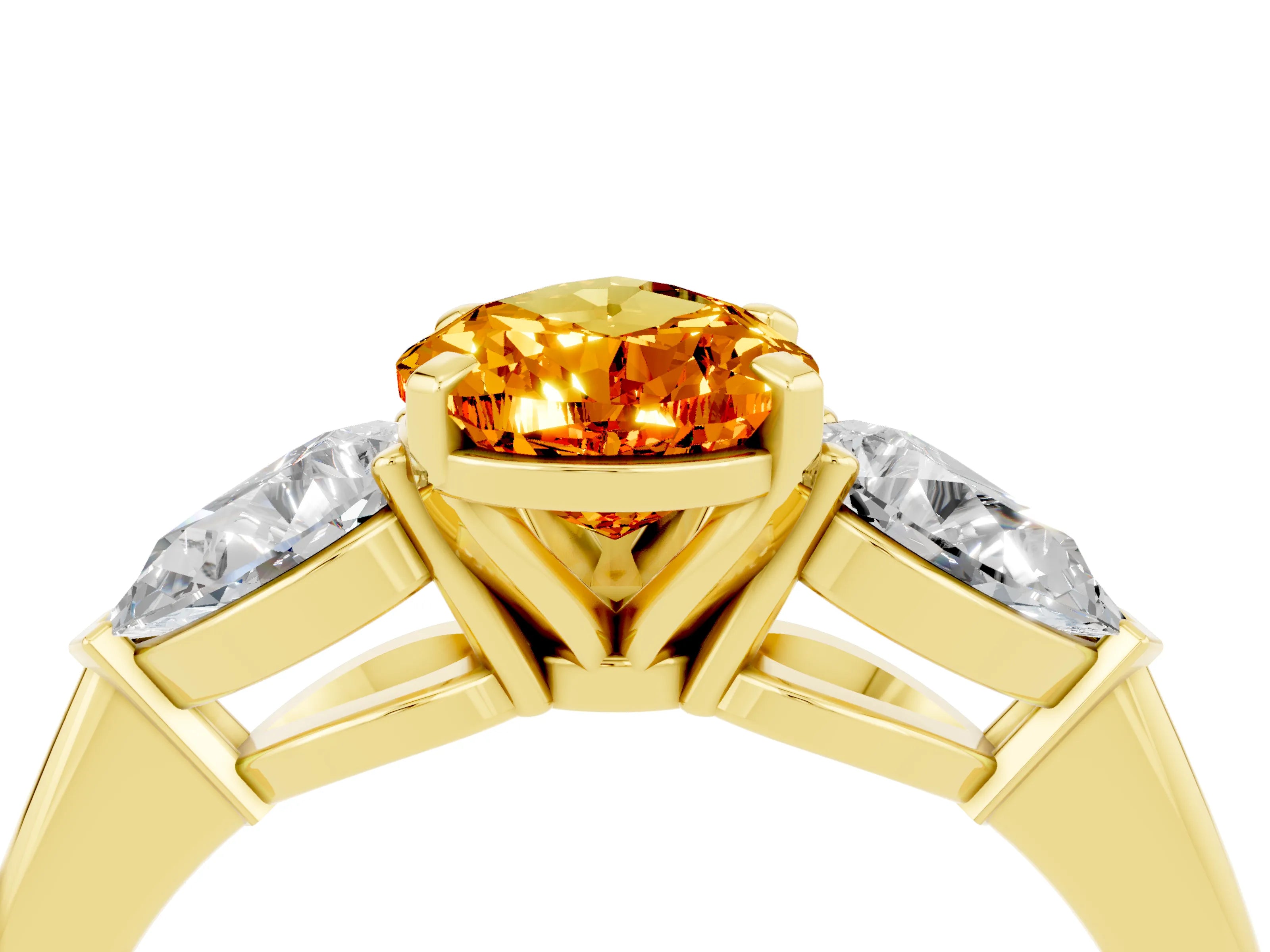 Yellow gold Three-Stone Pear Cut Citrine Ring with Pear Side Stones and Four-Prong Setting_4