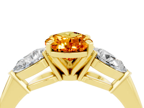 Yellow gold Three-Stone Pear Cut Citrine Ring with Pear Side Stones and Four-Prong Setting_4