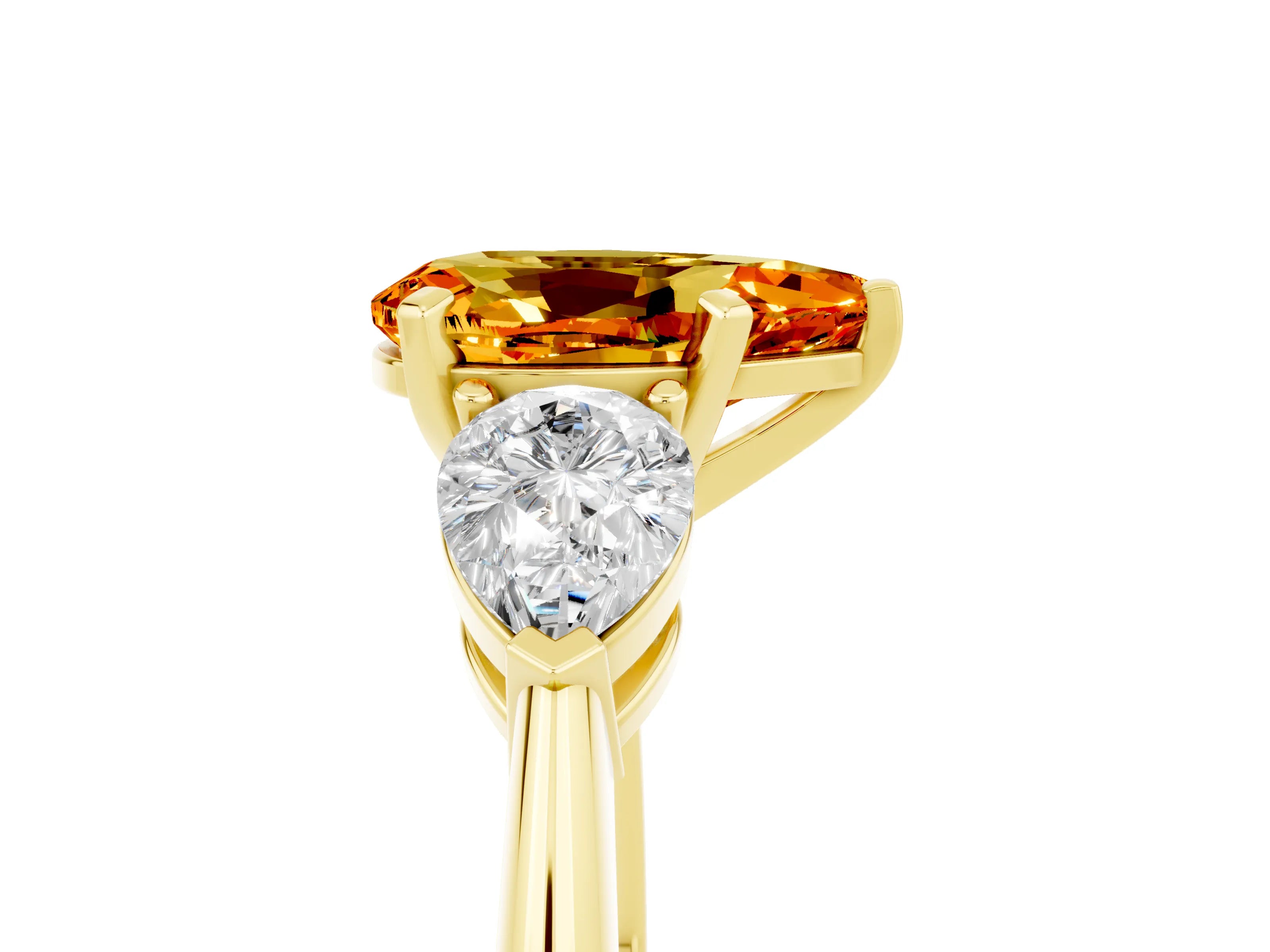 Yellow gold Three-Stone Pear Cut Citrine Ring with Pear Side Stones and Four-Prong Setting_5