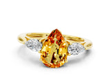 Yellow gold Three-Stone Pear Cut Citrine Ring with Pear  Side Stones in Four-Prong Setting_12