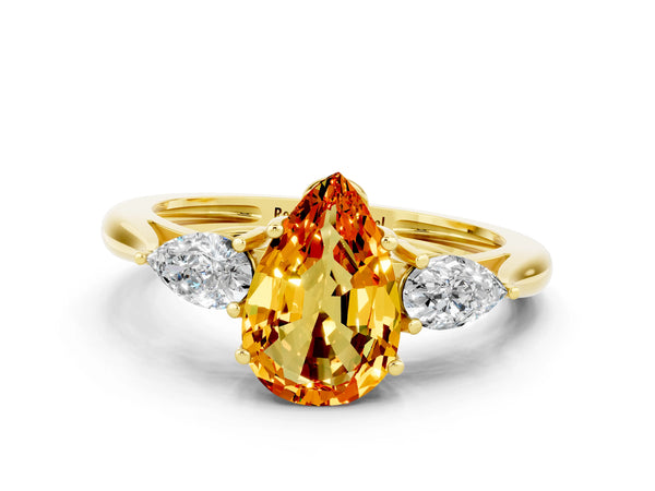 Yellow gold Three-Stone Pear Cut Citrine Ring with Pear  Side Stones in Four-Prong Setting