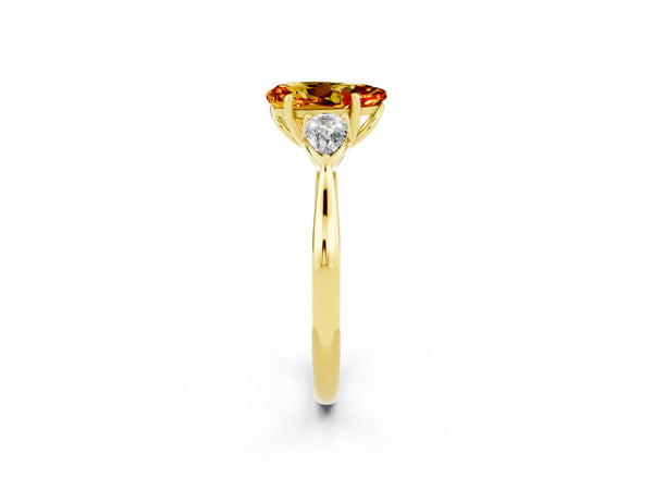 Yellow gold Three-Stone Pear Cut Citrine Ring with Pear  Side Stones in Four-Prong Setting