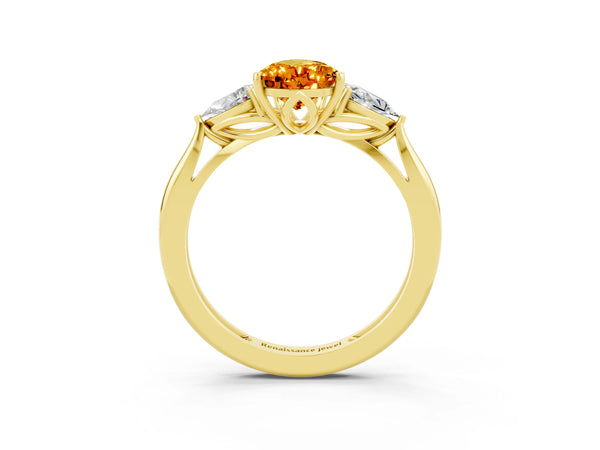 Yellow gold Three-Stone Pear Cut Citrine Ring with Pear  Side Stones in Four-Prong Setting