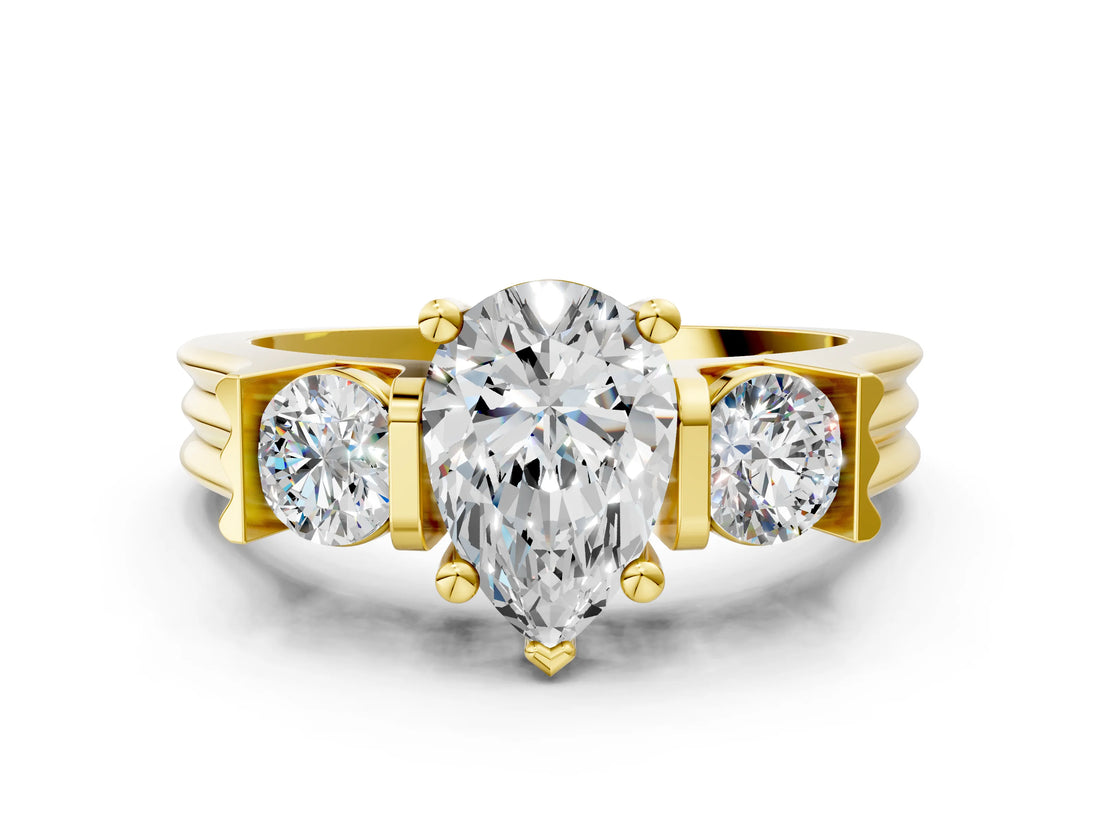 Yellow gold Three-Stone Pear Cut Cut Classic Band Prong Setting Ring_3