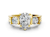 Yellow gold Three-Stone Pear Cut Cut Classic Band Prong Setting Ring_3