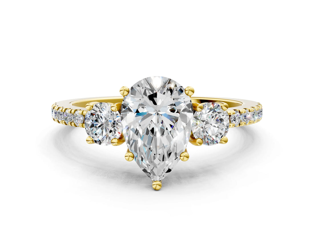 Yellow gold Three-Stone Pear Cut Cut Diamond Pavé Band with Prong Setting_15