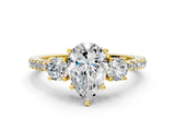 Yellow gold Three-Stone Pear Cut Cut Diamond Pavé Band with Prong Setting_15