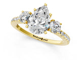 Yellow gold Three-Stone Pear Cut Cut Diamond Pavé Band with Prong Setting_16
