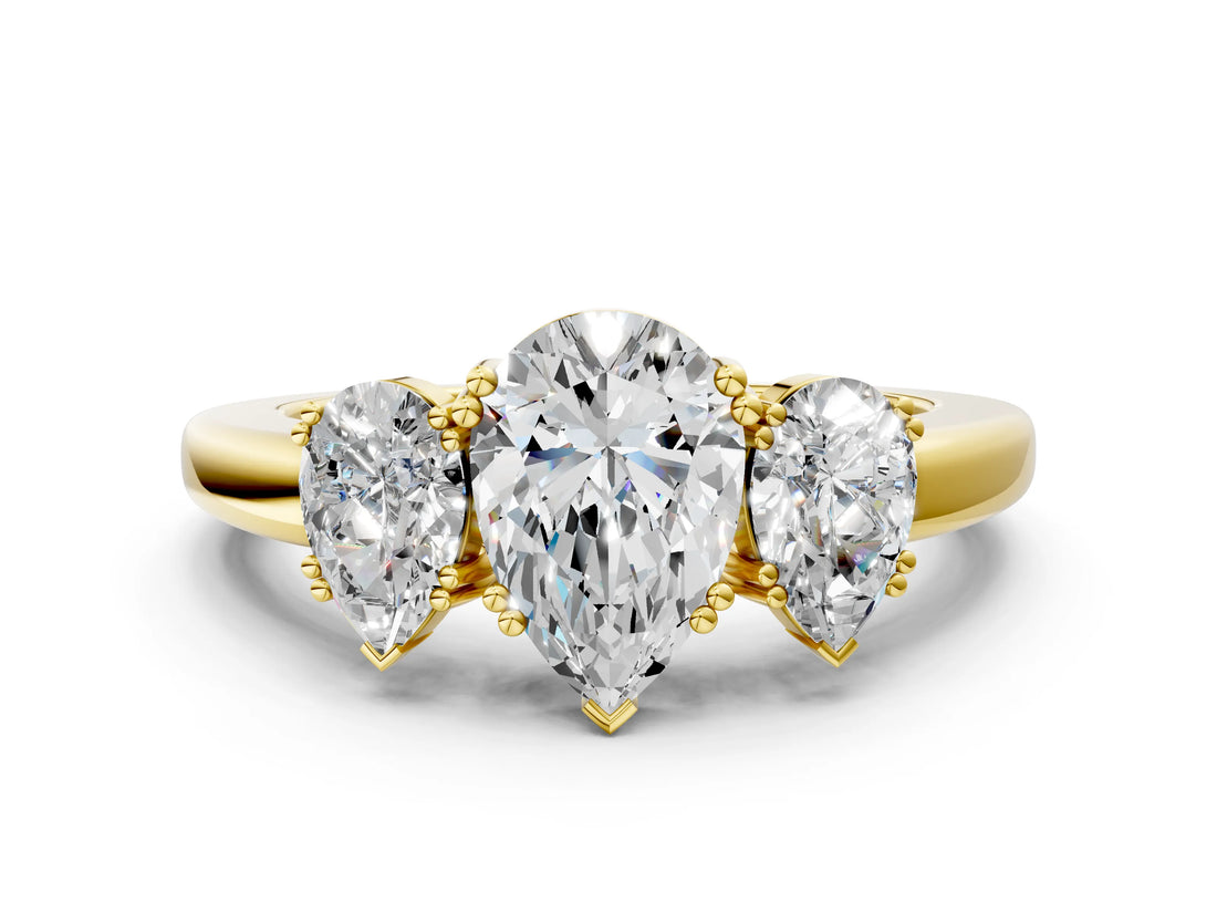 Yellow gold Three-Stone Pear Cut Cut Diamond Ring with Channel Set Band and Four-Prong Setting_11