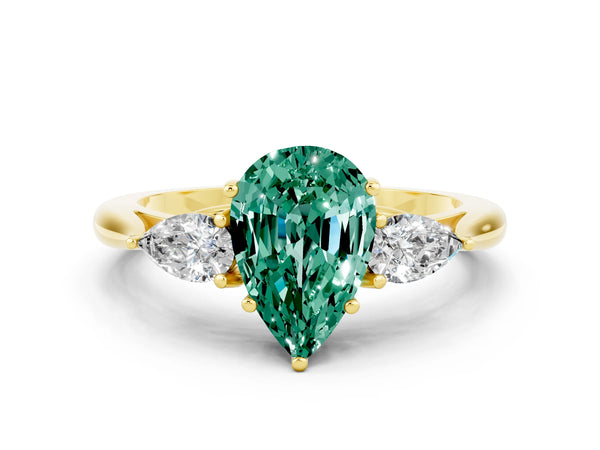 Yellow gold Three-Stone Pear Cut Green Sapphire Ring with Pear  Side Stones in Four-Prong Setting